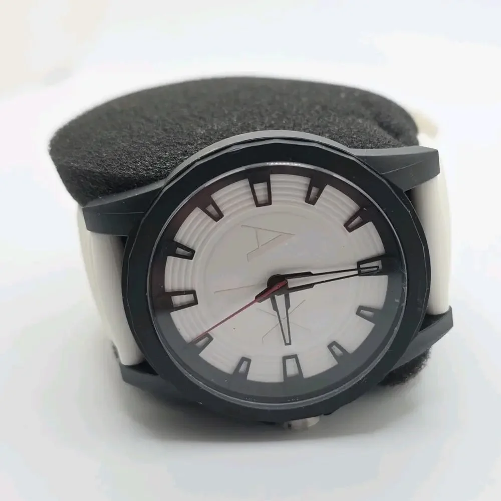 Armani Exchange White Silicone Band Black Stainless Steel Analog Watch 3 ATM